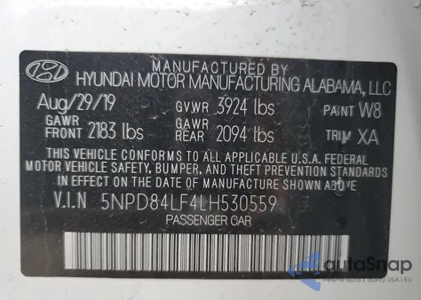 2020 Hyundai Elantra Sel z USA, uszkodzony, nr VIN 5NPD84LF4LH530559